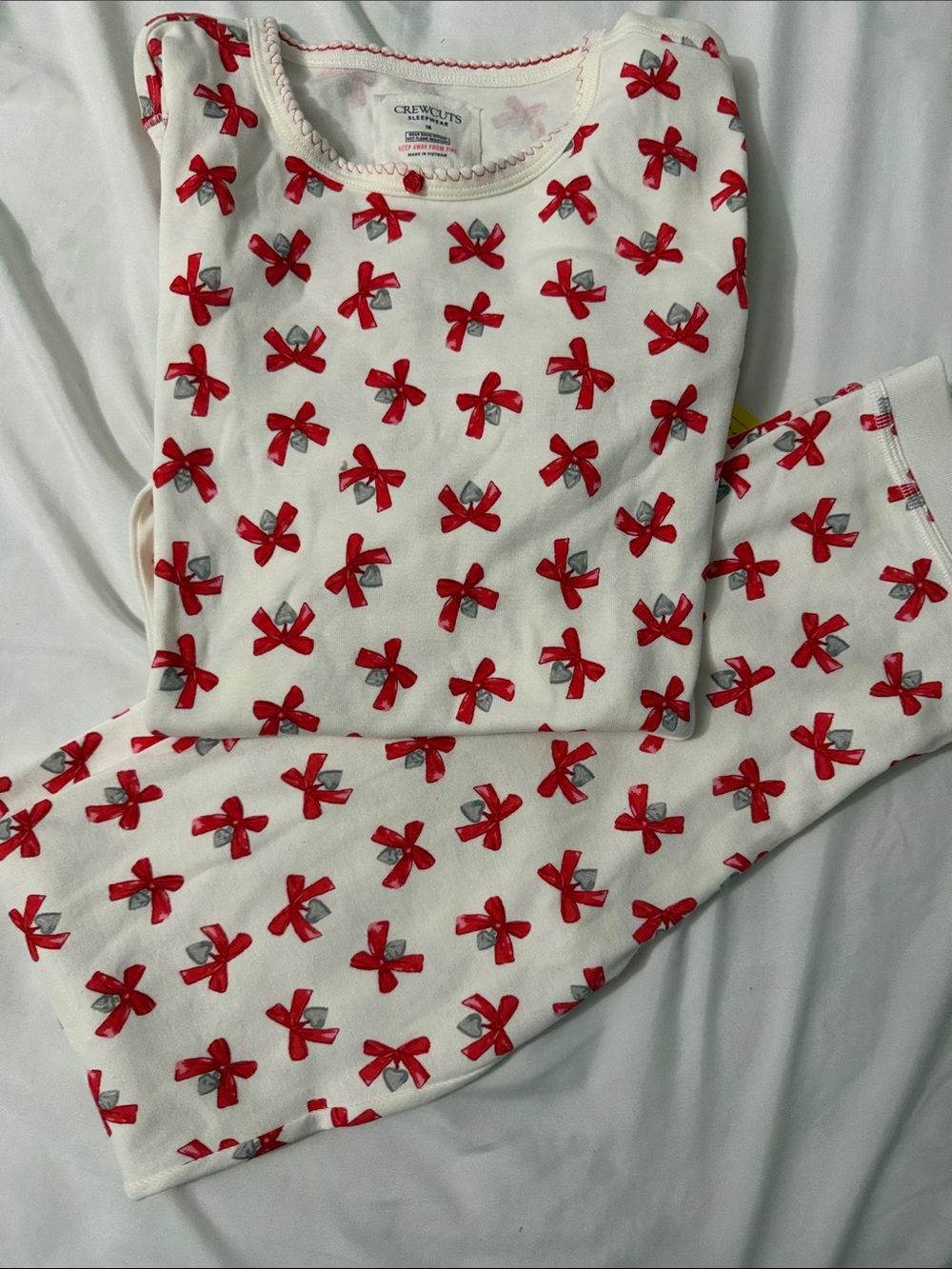 Crewcuts White Pajama Set with Red Bow Print